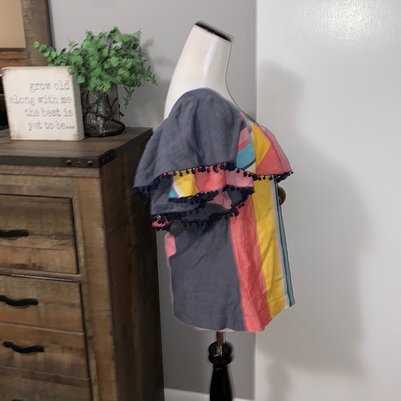 Trina Turk Los Angeles One-Shoulder Striped Cotton/ linen Blend Top size Medium - Picture 8 of 14